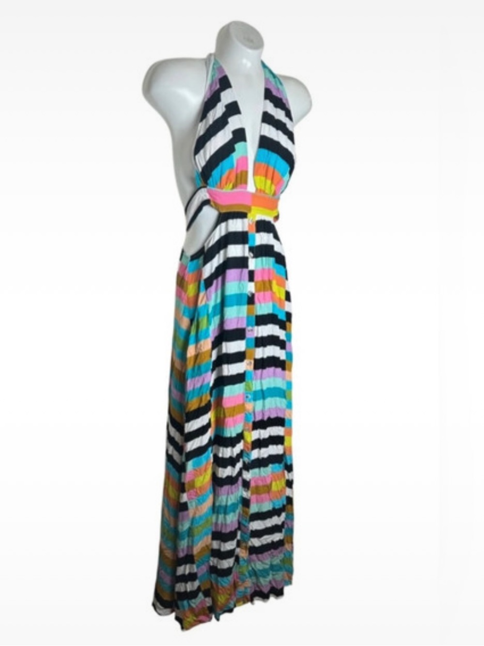 Mara Hoffman Halter Wrap Top Maxi Dress in Flag Stripe Rainbow Size 2 - Picture 5 of 10